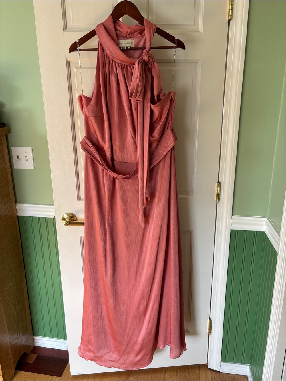 Sachin + Babi Dusty Rose Kayla Halter Gown Maxi Dress with Neck Tie